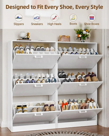 Slim Shoe Cabinet with Flip Drawers