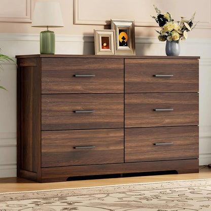 6-Drawer Wood Dresser with Metal Handles