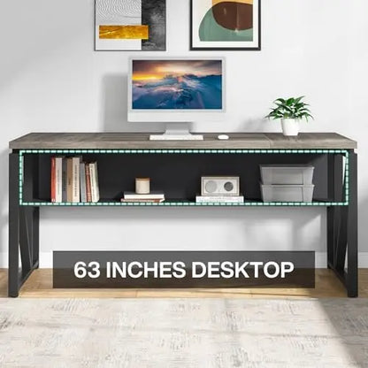 63" Computer Desk with Storage Shelf