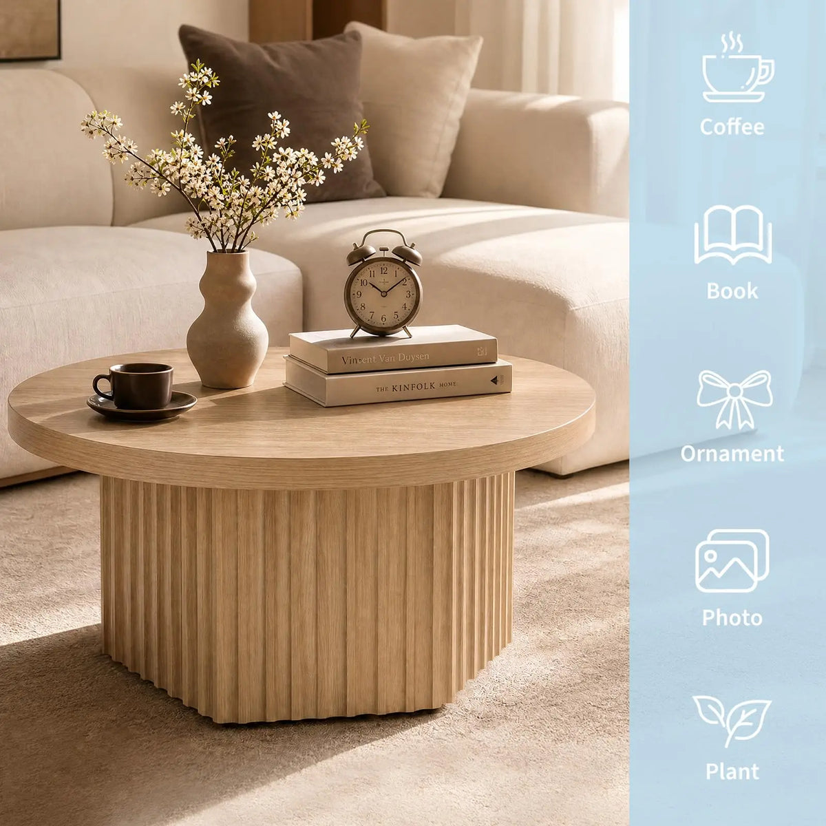 Fluted Drum Coffee Table, 31.5" Round