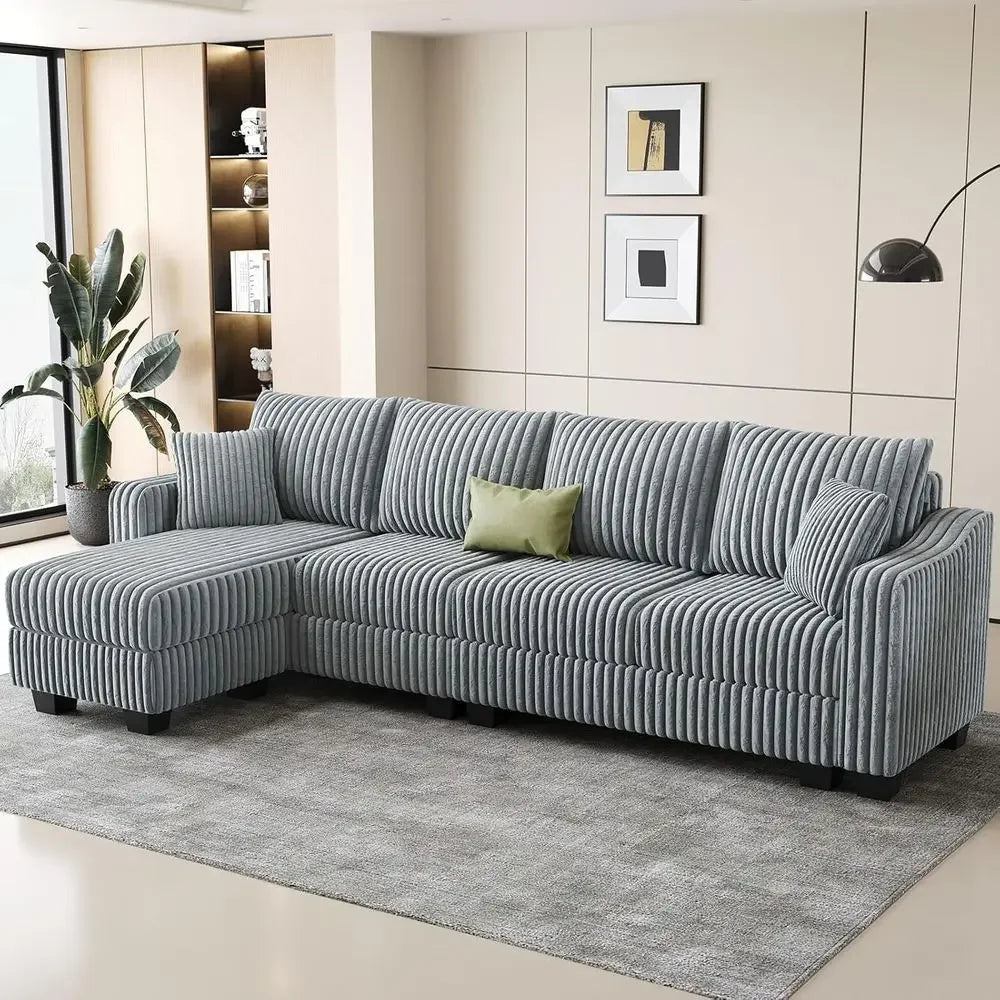 Light Grey L-Shaped Sofa with Chaise