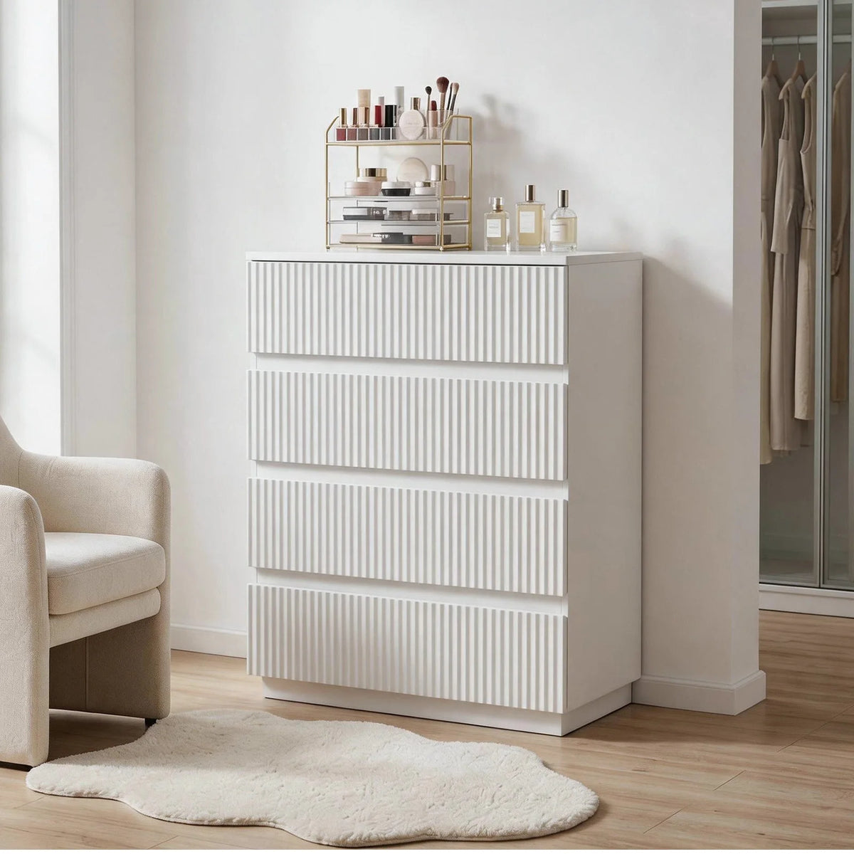 White Fluted 4-Drawer Dresser