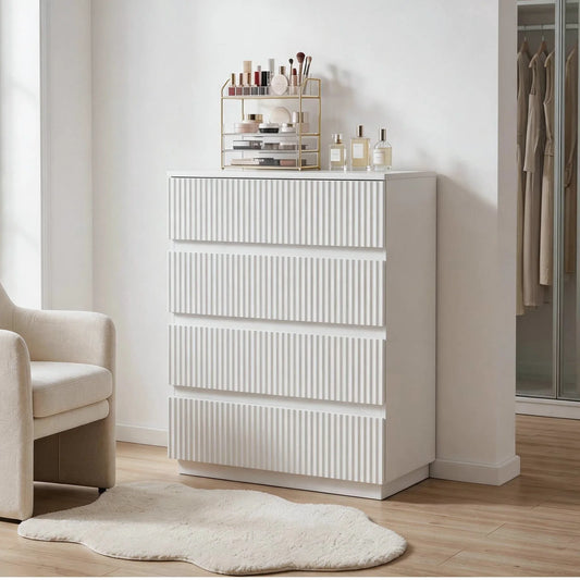 White Fluted 4-Drawer Dresser