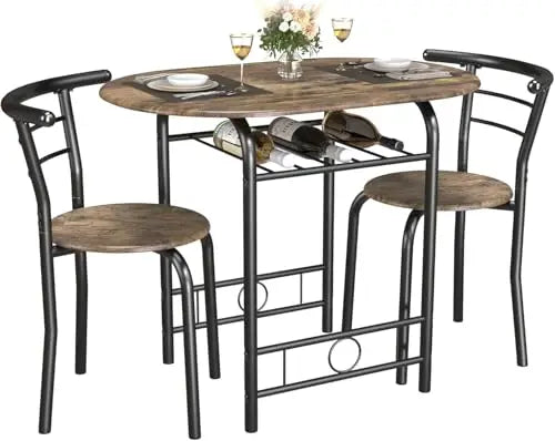 3-Piece Round Wood Table & Chair Set