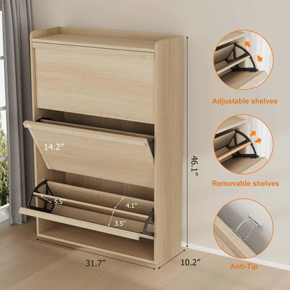 3 Flip Drawer Shoe Cabinet, 46"