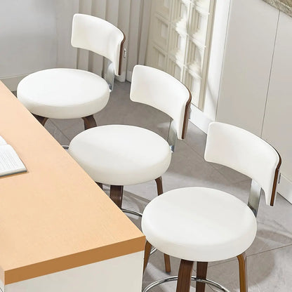 Swivel Counter Stools Set of 3 – Faux Leather & Walnut Legs, 26" Seat