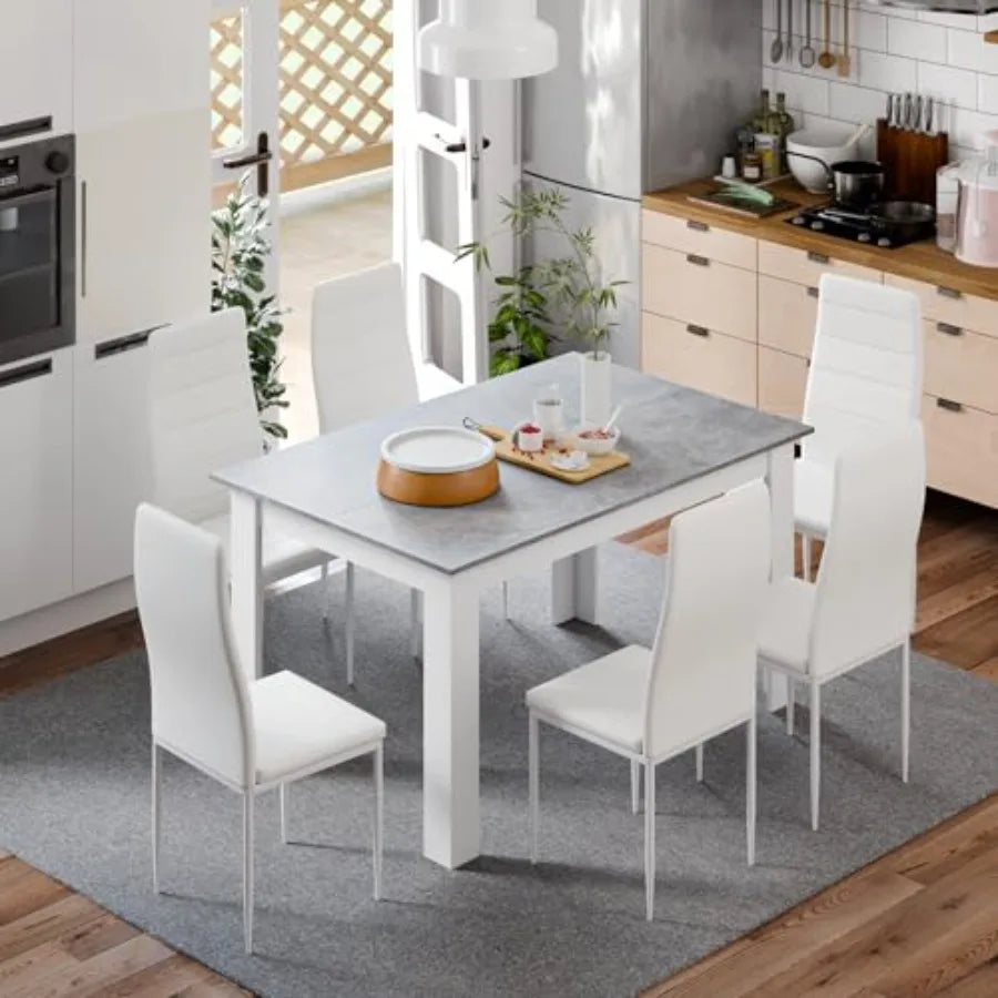 7-Piece Dining Set for 6, Faux Leather Chairs