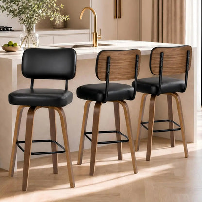 Faux Leather Swivel Bar Stools, Set of 3
