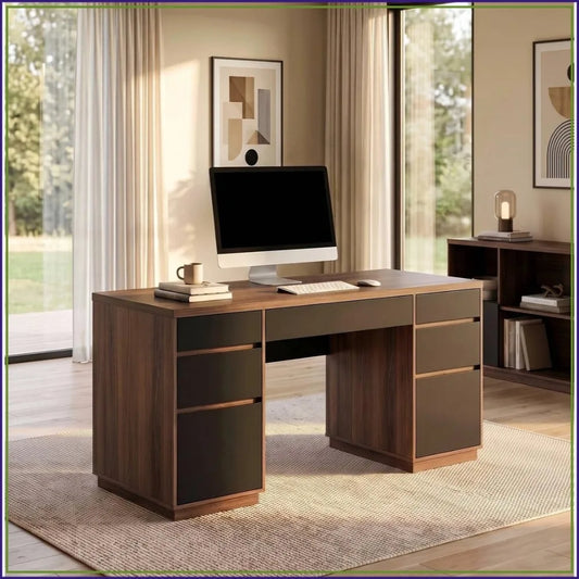 63" Executive Computer Desk with 7 Drawers