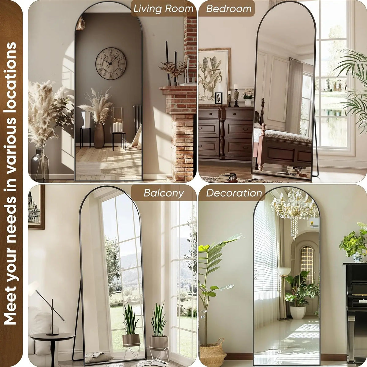 Full Length Floor Mirror with Stand, 58"x18"