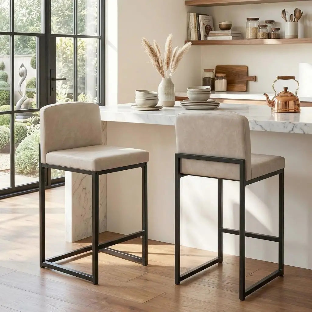 Faux Leather Counter Height Bar Stools, Set of 2