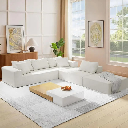 170in Cloud Chenille L-Shaped Sofa (Beige)