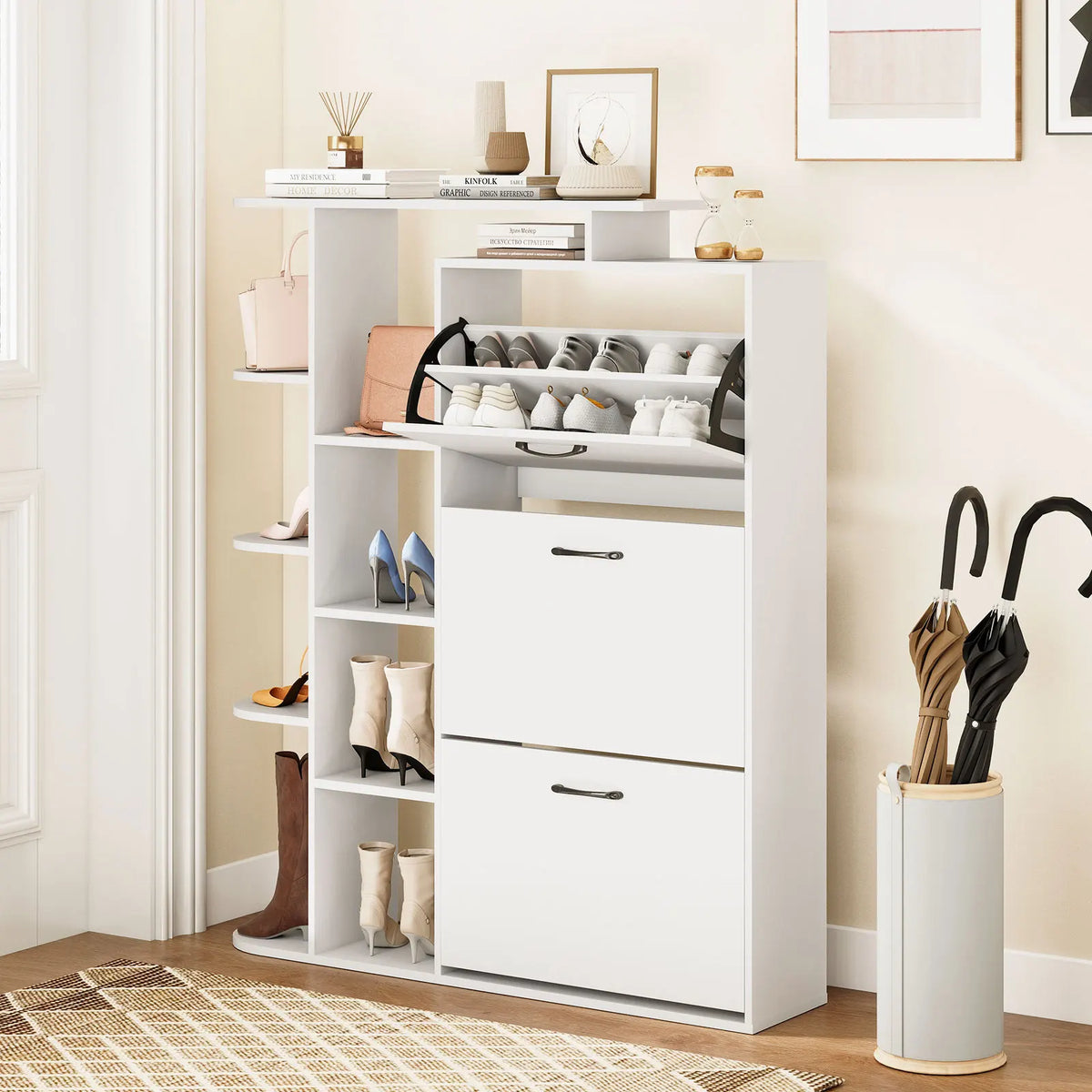 Shoe Cabinet with Open Shelves