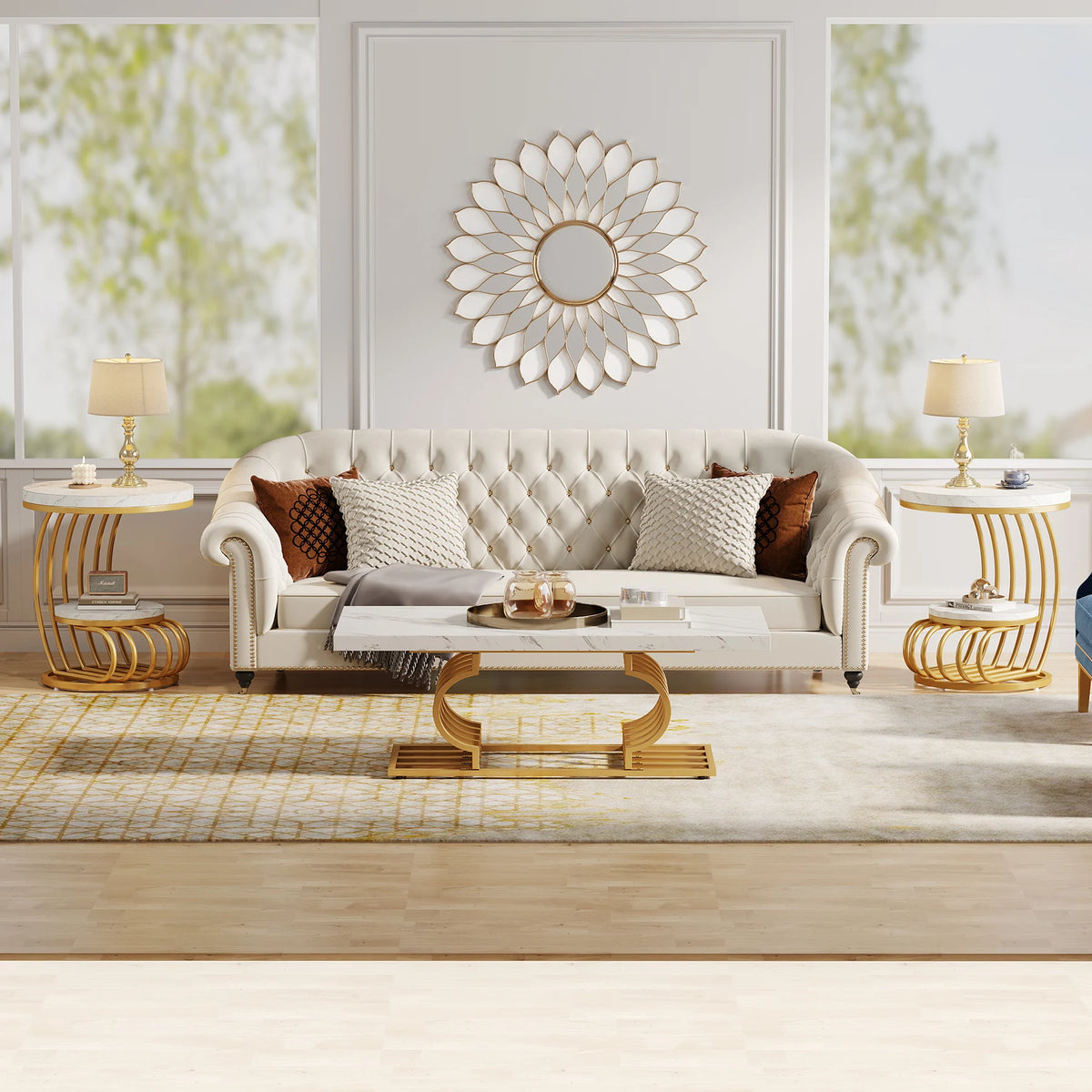 Tribesigns Round End Table, Faux Marble