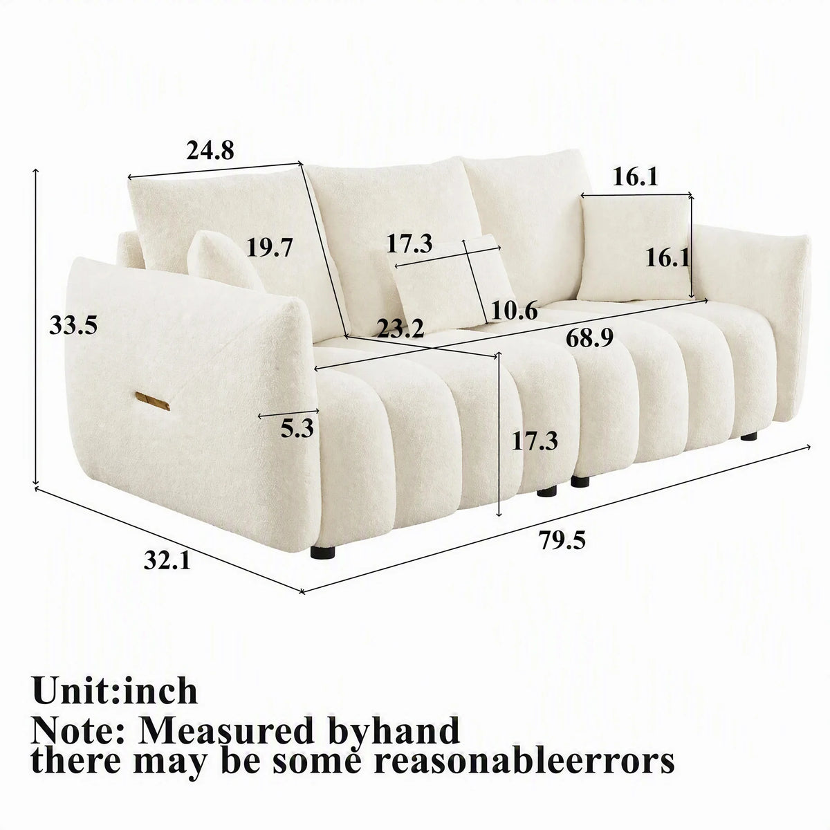 79.5in Teddy Fabric 3-Seater Sofa