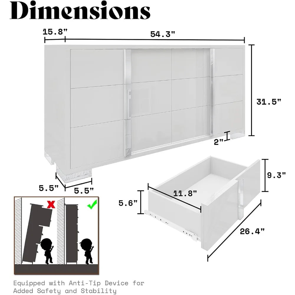 White High Gloss 6-Drawer Dresser