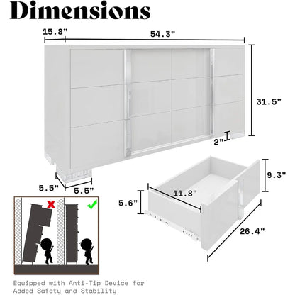 White High Gloss 6-Drawer Dresser