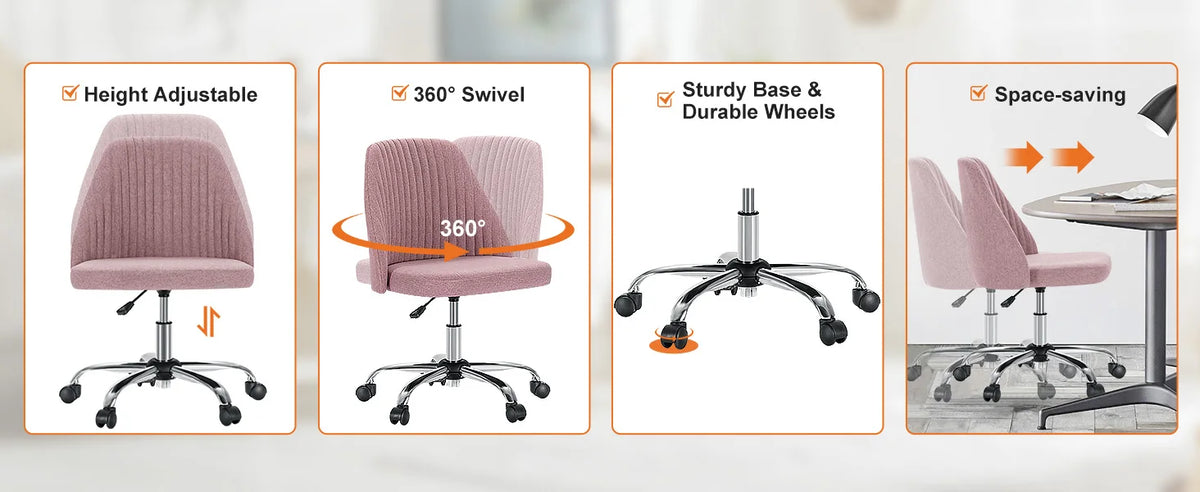 JHK Armless Vanity Swivel Desk Chair