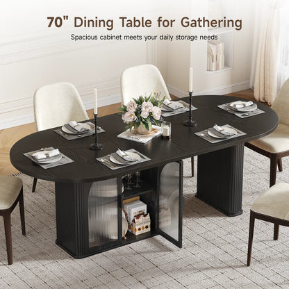 70" Oval Dining Table with LED & Storage