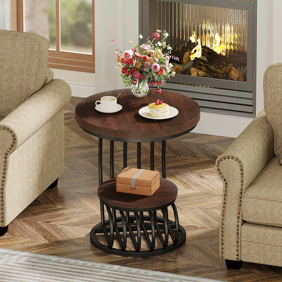Tribesigns Round End Table, Faux Marble