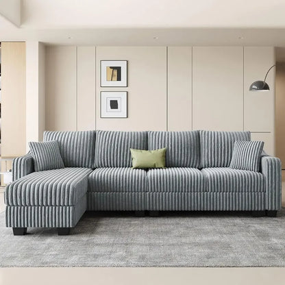 Light Grey L-Shaped Sofa with Chaise