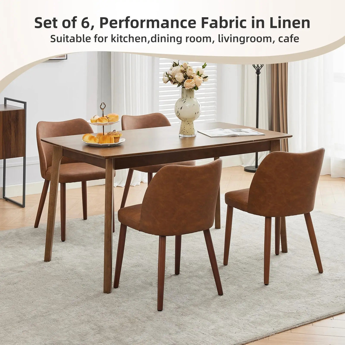 Dining Chairs Set of 2 – Linen Upholstered, Ergonomic Back & Rubberwood Legs