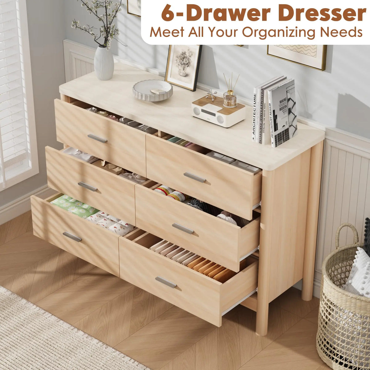 6 Drawer Wooden Dresser