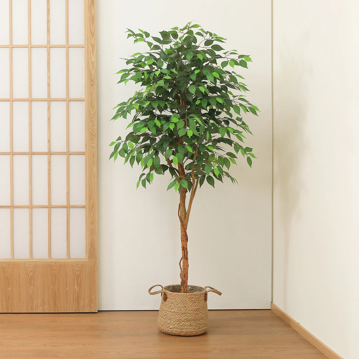 Artificial Ficus Tree | Fake Potted Plant with Natural Wood Trunk
