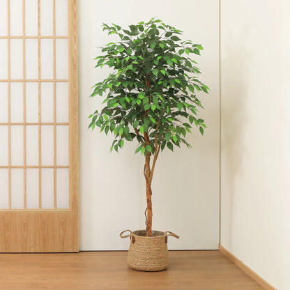 Artificial Ficus Tree | Fake Potted Plant with Natural Wood Trunk