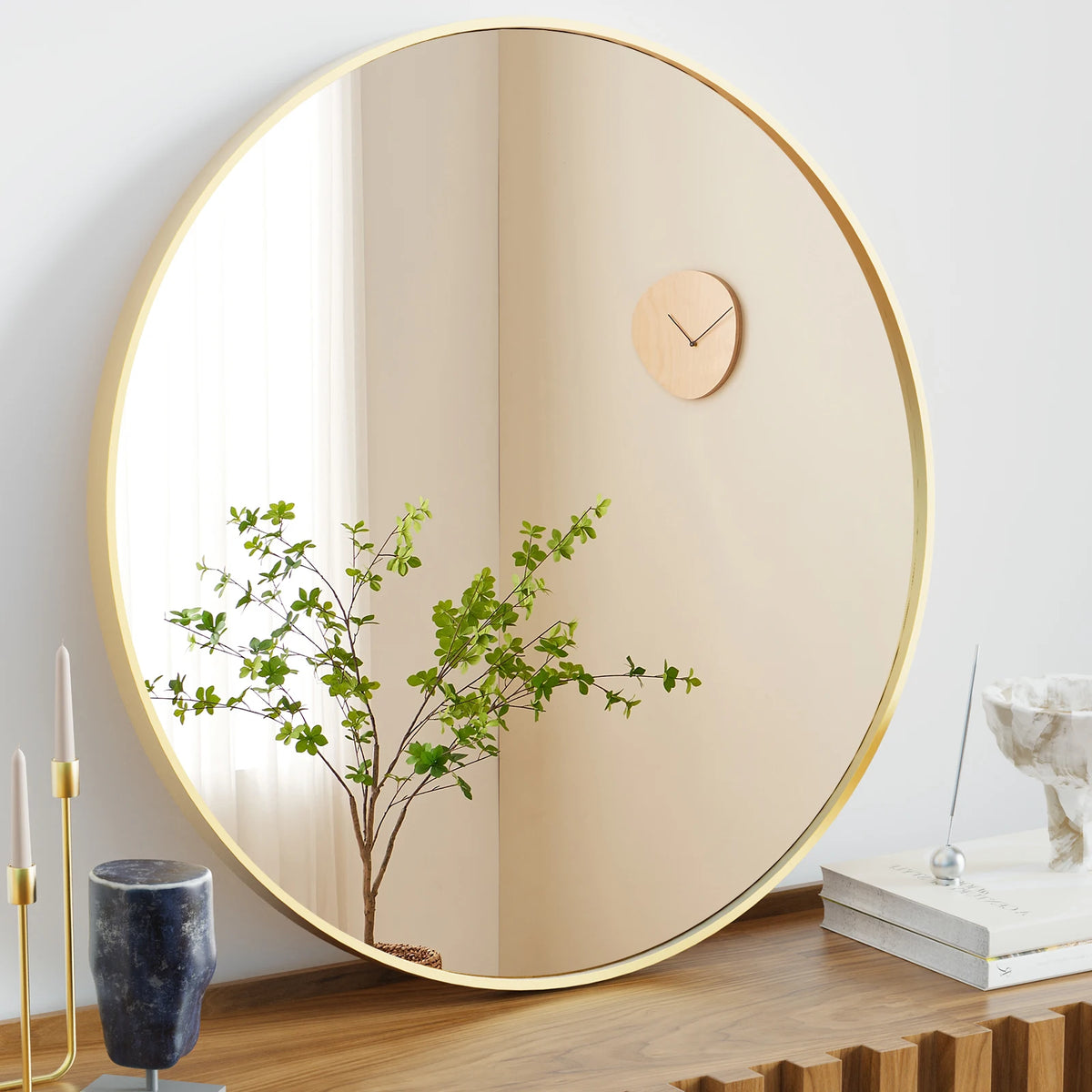 JHK Round Metal Framed Wall Mirror