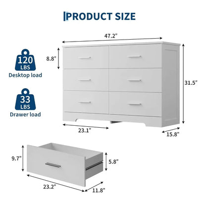 6-Drawer Wood Dresser with Metal Handles