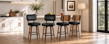 Faux Leather Swivel Bar Stools, Set of 3
