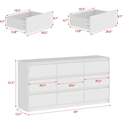 White 9-Drawer Long Dresser