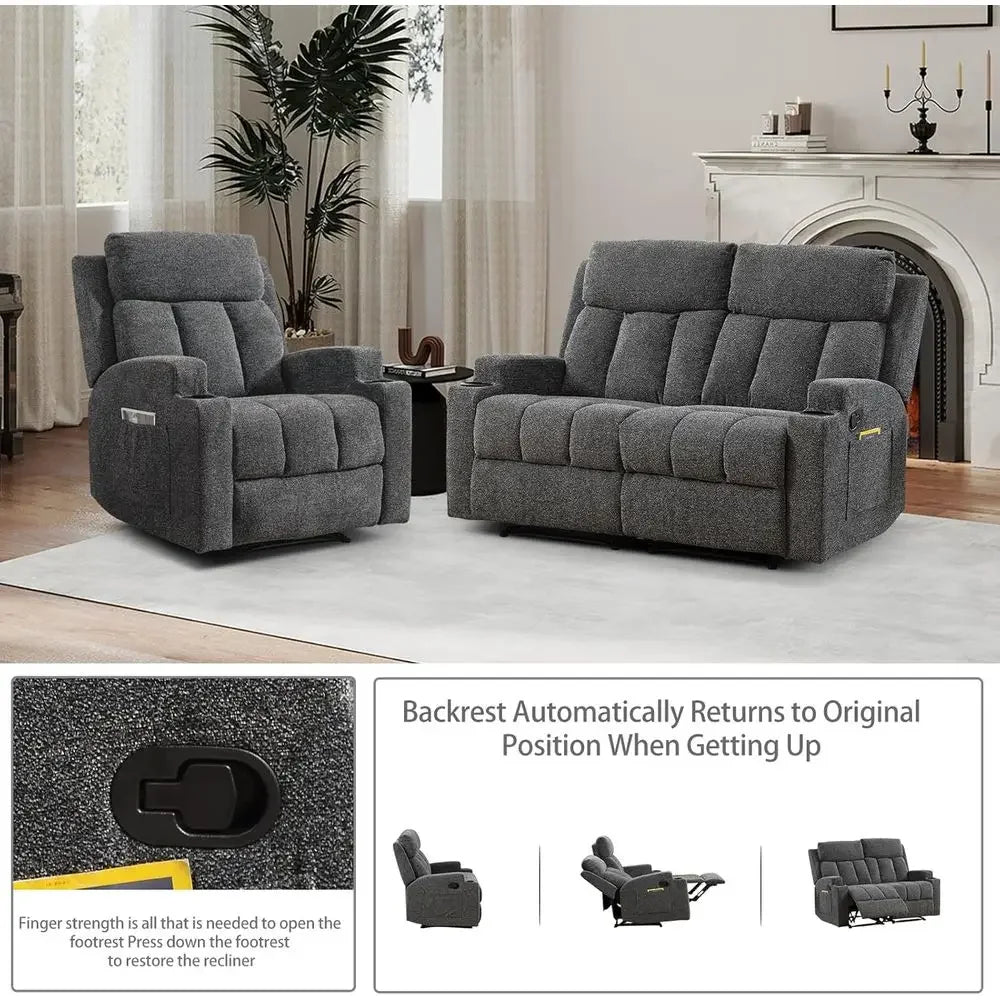 Manual Recliner Sofa & Loveseat Set