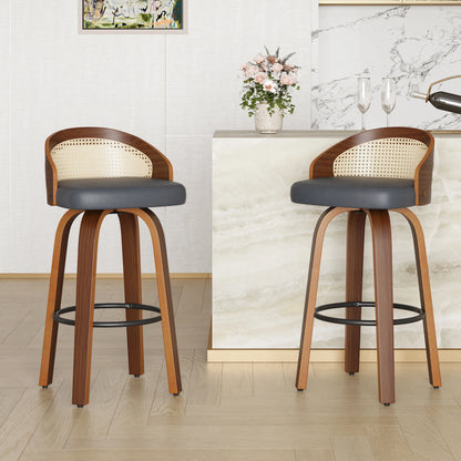 Swivel Bar Stools with Rattan Back, Set of 2