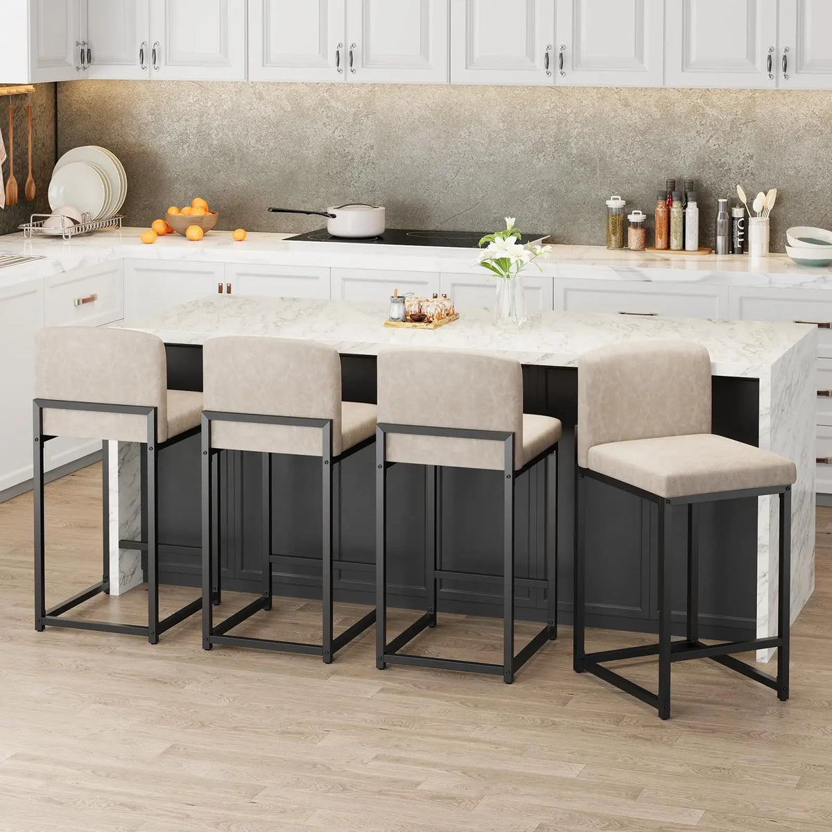 Faux Leather Counter Height Bar Stools, Set of 2