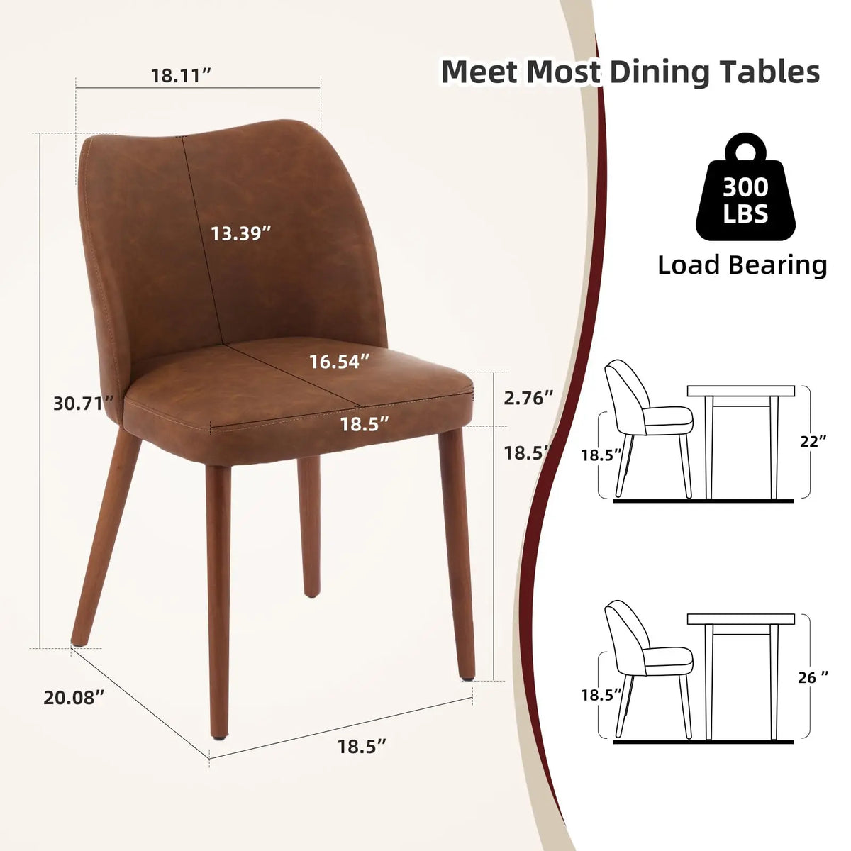 Dining Chairs Set of 2 – Linen Upholstered, Ergonomic Back & Rubberwood Legs