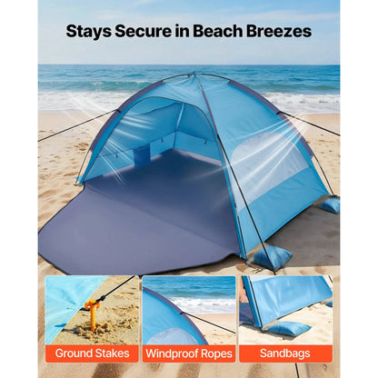 4-Person Beach Tent Sun Shelter, UPF 50+