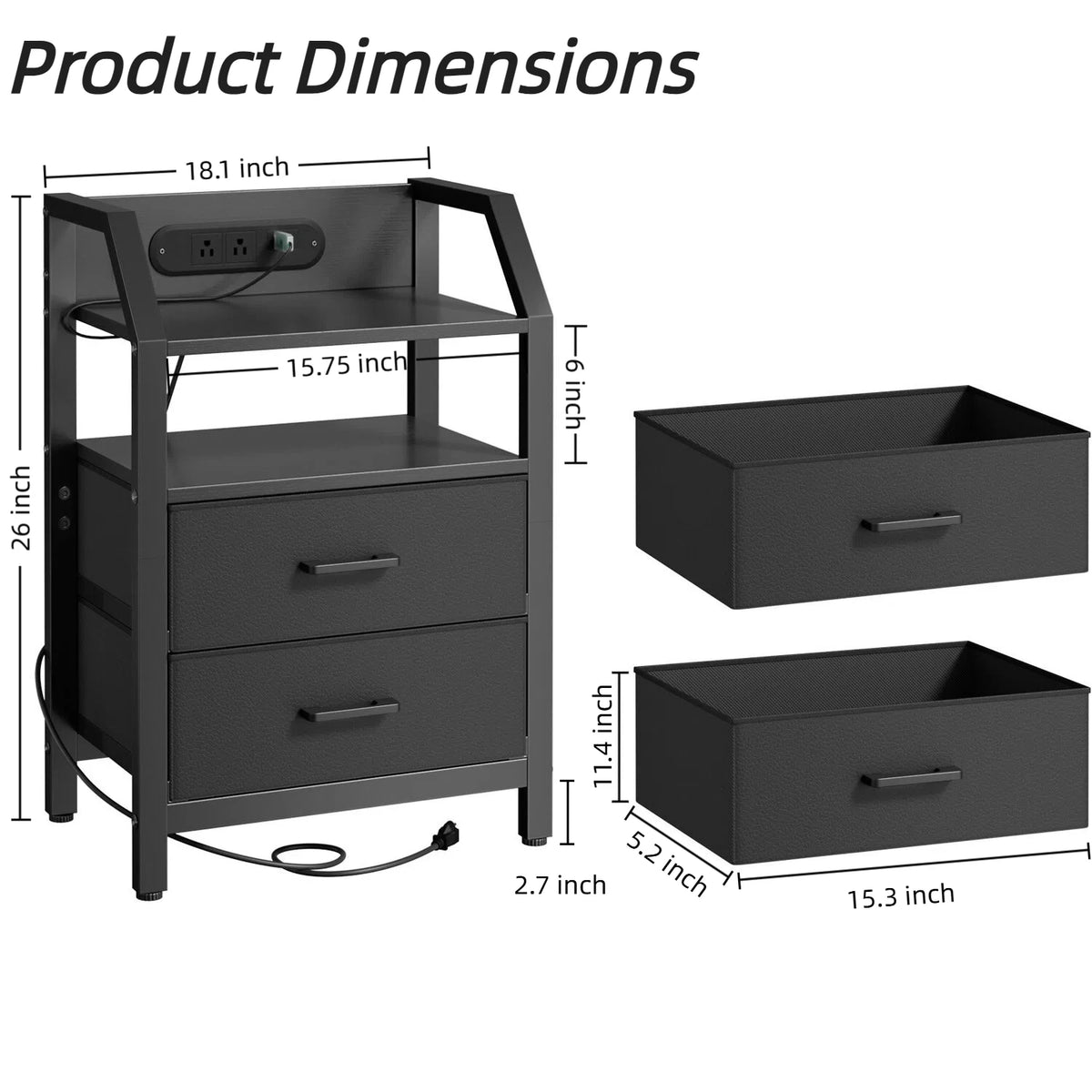 FRODROVIA Nightstand with USB Charging & LED Light