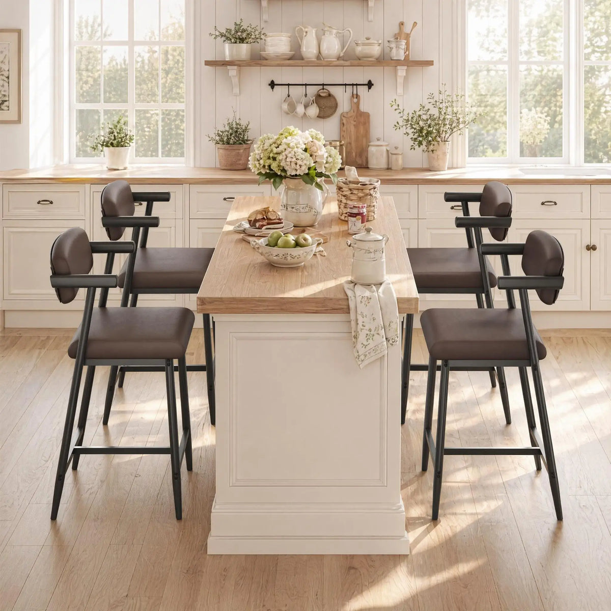 Bar Stools with Arms & Footrest, Set of 2