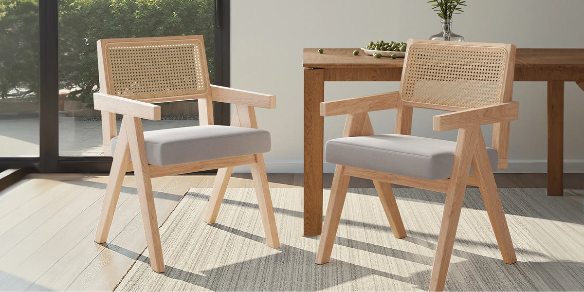 Mid-Century Rattan Dining Chairs, Set of 2