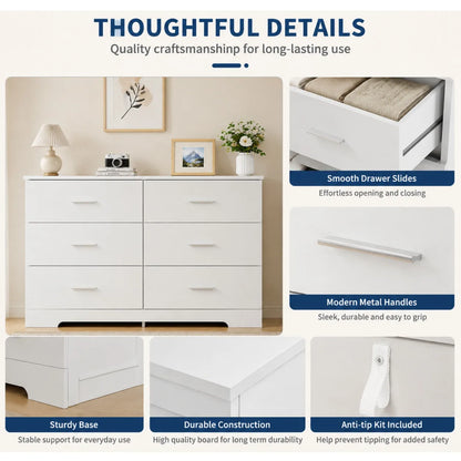 6-Drawer Wood Dresser with Metal Handles