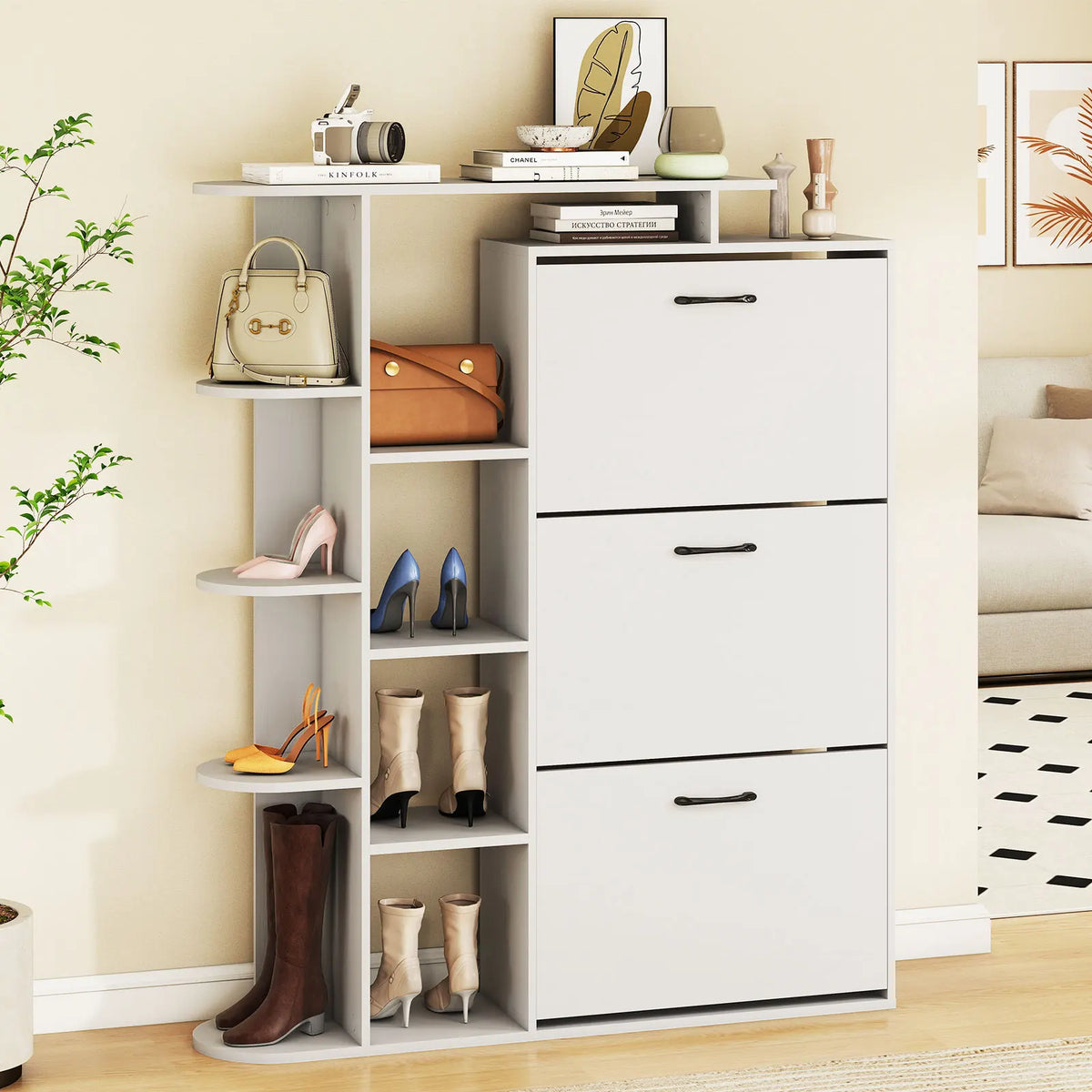 Shoe Cabinet with Open Shelves