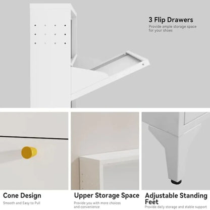 Metal Shoe Cabinet with Flip Drawers