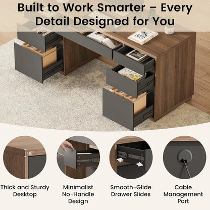 63" Executive Computer Desk with 7 Drawers