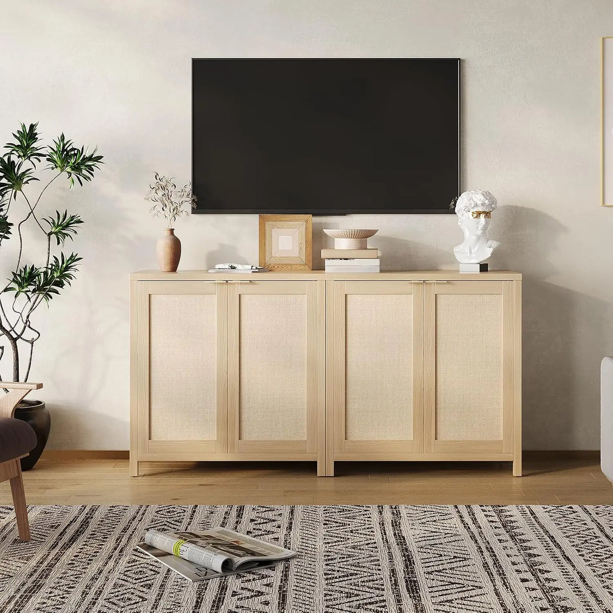 Rattan Door Storage Cabinet, Sideboard