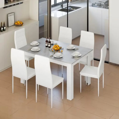 7-Piece Dining Set for 6, Faux Leather Chairs