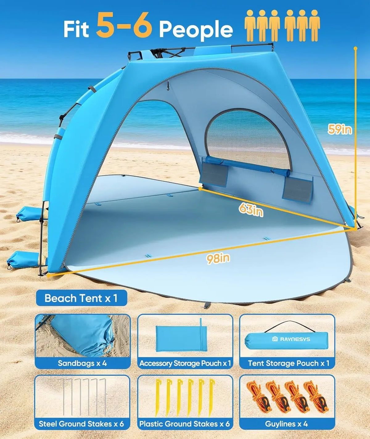 Pop-Up Beach Tent Sun Shelter (5-6 Person)