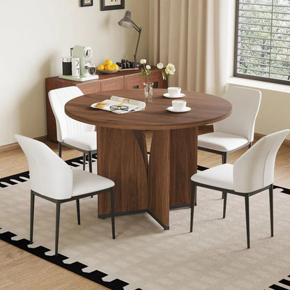 Round Walnut Dining Table Set for 4