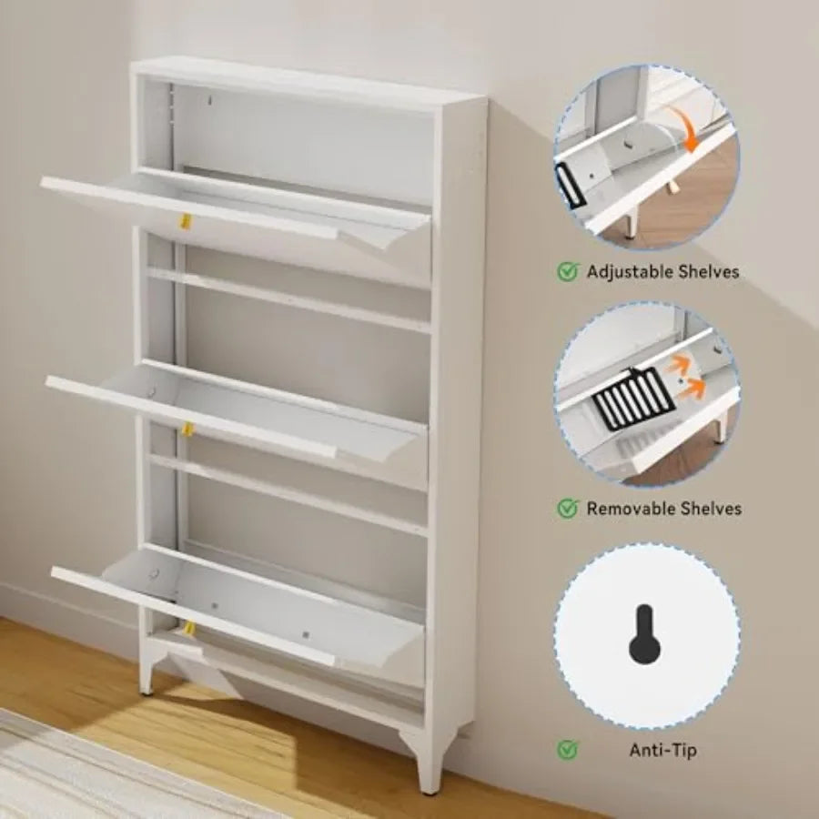 Metal Shoe Cabinet with Flip Drawers